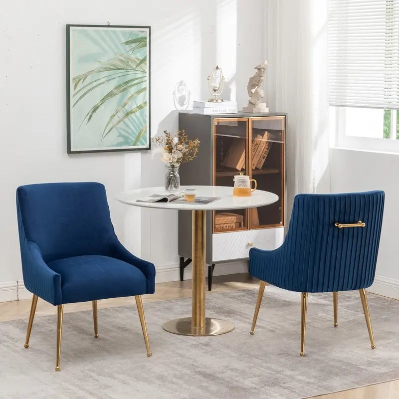 SEYNAR Modern Glam Boucle Pleated Velvet Dining Chair or Vanity Chair Set of 4 with Rear Handle