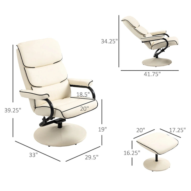 HOMCOM Recliner Chair with Ottoman, Swivel PU Leather High Back Armchair w/ Footrest Stool, 135 Adjustable Backrest