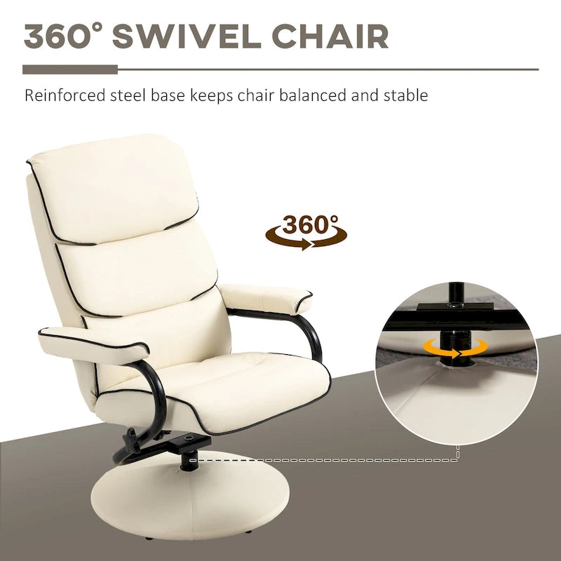 HOMCOM Recliner Chair with Ottoman, Swivel PU Leather High Back Armchair w/ Footrest Stool, 135 Adjustable Backrest