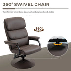 HOMCOM Recliner Chair with Ottoman, Swivel PU Leather High Back Armchair w/ Footrest Stool, 135 Adjustable Backrest