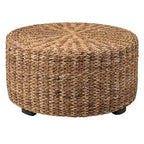 Hand-Woven Natural Abaca Wood Round Coffee Table Ottoman by East at Main
