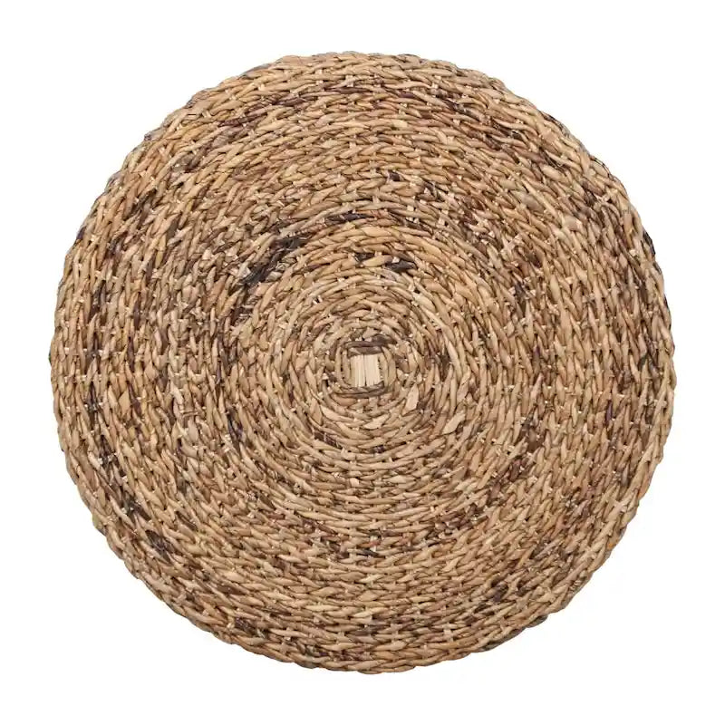 Hand-Woven Natural Abaca Wood Round Coffee Table Ottoman by East at Main