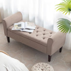 Arm Fabric Storage Ottoman Bench with Solid Wood Legs, 48W x 18D x 23H