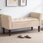 Arm Fabric Storage Ottoman Bench with Solid Wood Legs, 48W x 18D x 23H