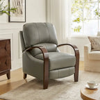 Alex Mid-century Modern Cigar Genuine Leather Manual Recliner with Wooden Curved Arms