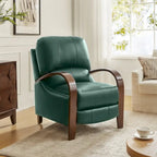 Alex Mid-century Modern Cigar Genuine Leather Manual Recliner with Wooden Curved Arms