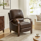 Alex Mid-century Modern Cigar Genuine Leather Manual Recliner with Wooden Curved Arms