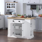 HOMCOM Fluted-Style Wooden Kitchen Island, Countertop with Drop Leaf, Drawer, Open Shelves, Storage