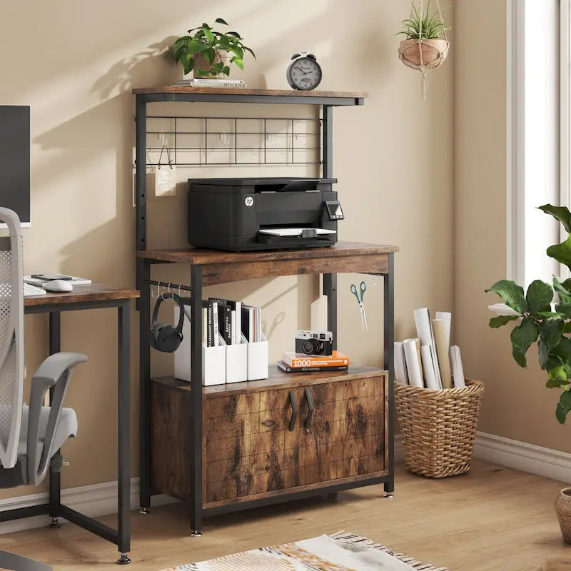 31.5 Microwave Stand with Storage Cabinet, Height-Adjustable Bakers Racks for Kitchen
