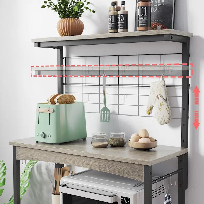 31.5 Microwave Stand with Storage Cabinet, Height-Adjustable Bakers Racks for Kitchen