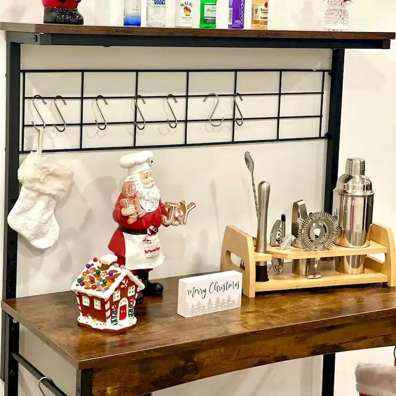 31.5 Microwave Stand with Storage Cabinet, Height-Adjustable Bakers Racks for Kitchen