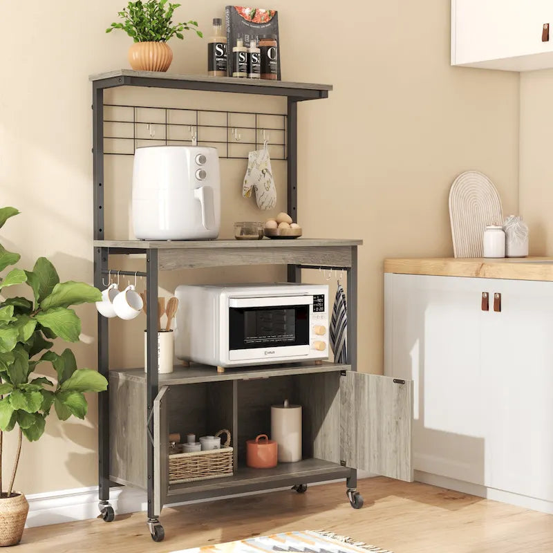 31.5 Microwave Stand with Storage Cabinet, Height-Adjustable Bakers Racks for Kitchen
