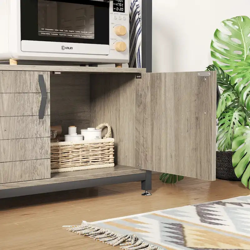 31.5 Microwave Stand with Storage Cabinet, Height-Adjustable Bakers Racks for Kitchen