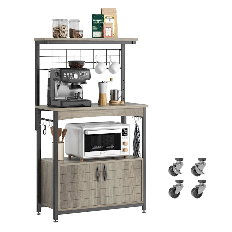 31.5 Microwave Stand with Storage Cabinet, Height-Adjustable Bakers Racks for Kitchen