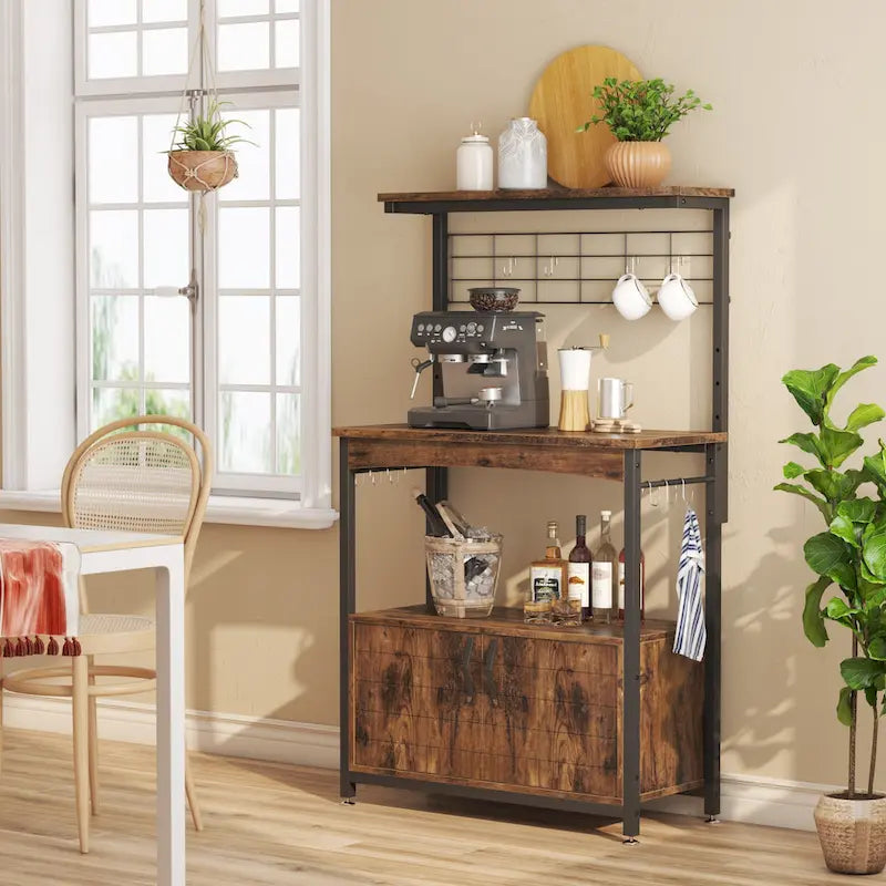 31.5 Microwave Stand with Storage Cabinet, Height-Adjustable Bakers Racks for Kitchen