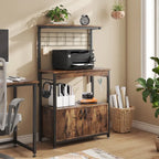 31.5 Microwave Stand with Storage Cabinet, Height-Adjustable Bakers Racks for Kitchen