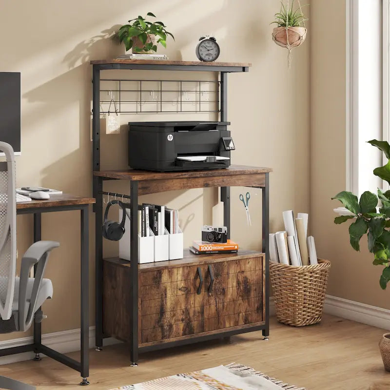 31.5 Microwave Stand with Storage Cabinet, Height-Adjustable Bakers Racks for Kitchen