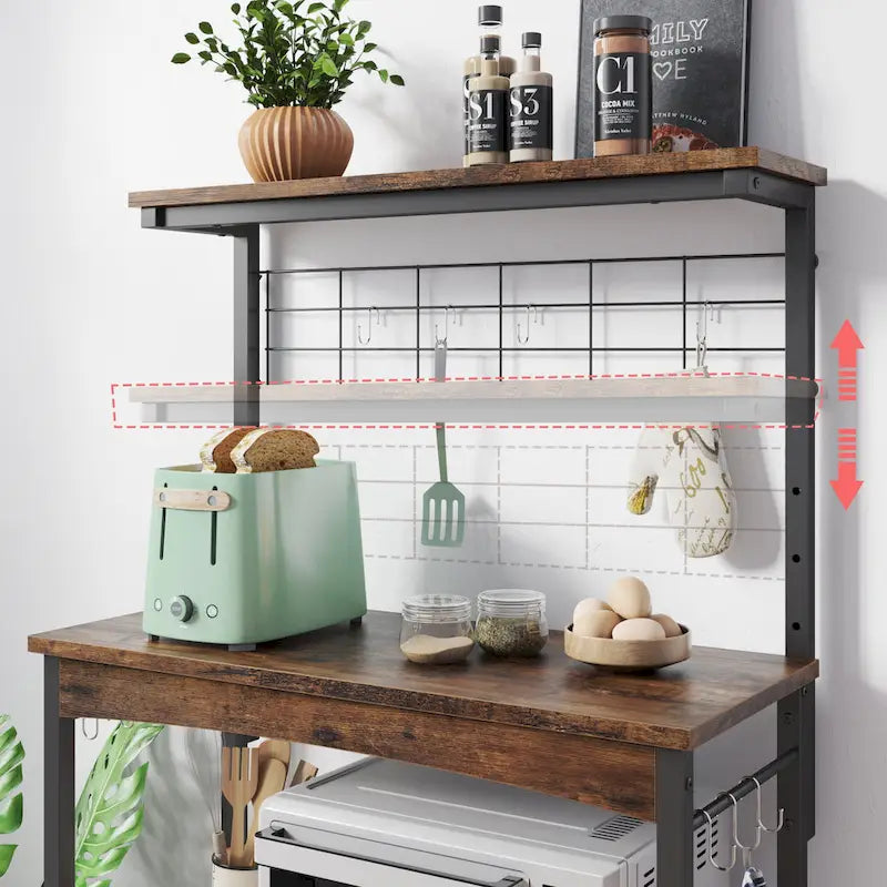 31.5 Microwave Stand with Storage Cabinet, Height-Adjustable Bakers Racks for Kitchen