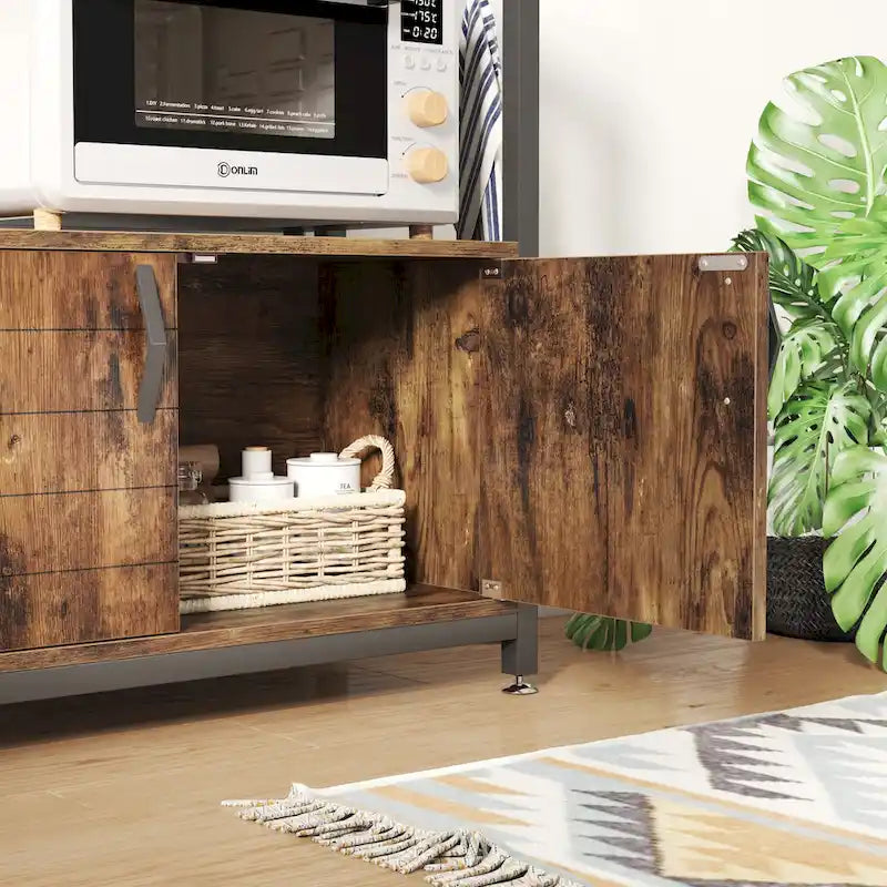 31.5 Microwave Stand with Storage Cabinet, Height-Adjustable Bakers Racks for Kitchen
