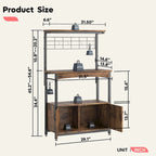 31.5 Microwave Stand with Storage Cabinet, Height-Adjustable Bakers Racks for Kitchen