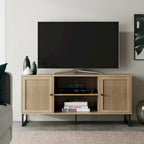 Nathan James Mina Modern TV Stand Entertainment Cabinet Media Console Oak Wood and Black Accents w/ Storage Doors