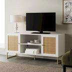Nathan James Mina Modern TV Stand Entertainment Cabinet Media Console Oak Wood and Black Accents w/ Storage Doors