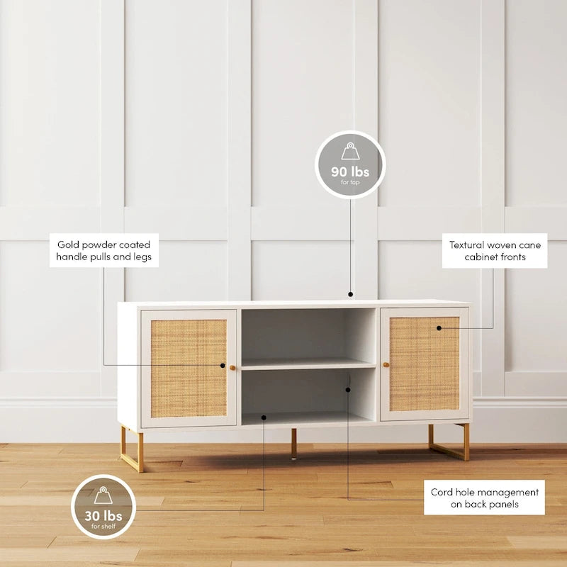 Nathan James Mina Modern TV Stand Entertainment Cabinet Media Console Oak Wood and Black Accents w/ Storage Doors