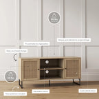 Nathan James Mina Modern TV Stand Entertainment Cabinet Media Console Oak Wood and Black Accents w/ Storage Doors