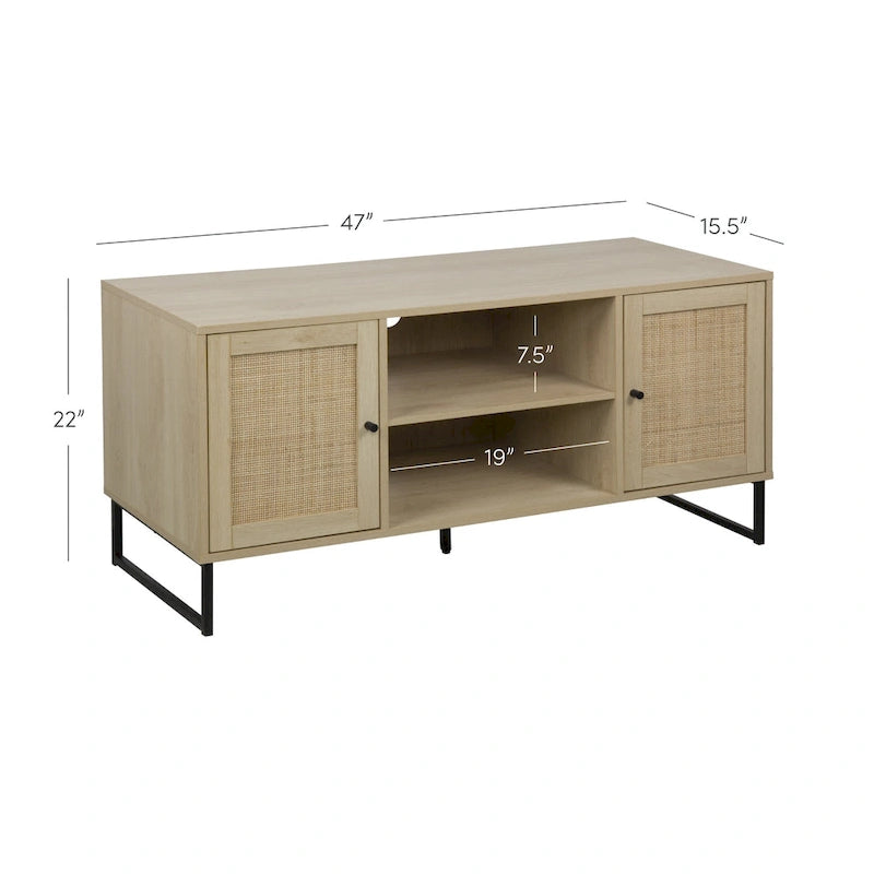 Nathan James Mina Modern TV Stand Entertainment Cabinet Media Console Oak Wood and Black Accents w/ Storage Doors
