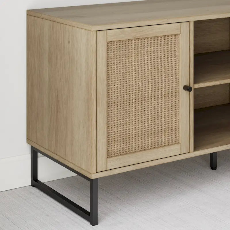 Nathan James Mina Modern TV Stand Entertainment Cabinet Media Console Oak Wood and Black Accents w/ Storage Doors