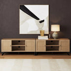 Nathan James Mina Modern TV Stand Entertainment Cabinet Media Console Oak Wood and Black Accents w/ Storage Doors