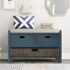 Storage Bench with Removable Basket and 2 Drawers, Fully Assembled Shoe Bench with Removable Cushion - 32 L x 11.8 W x 20 H