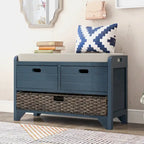 Storage Bench with Removable Basket and 2 Drawers, Fully Assembled Shoe Bench with Removable Cushion - 32 L x 11.8 W x 20 H