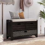 Storage Bench with Removable Basket and 2 Drawers, Fully Assembled Shoe Bench with Removable Cushion - 32 L x 11.8 W x 20 H