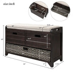 Storage Bench with Removable Basket and 2 Drawers, Fully Assembled Shoe Bench with Removable Cushion - 32 L x 11.8 W x 20 H