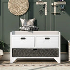 Storage Bench with Removable Basket and 2 Drawers, Fully Assembled Shoe Bench with Removable Cushion - 32 L x 11.8 W x 20 H