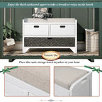 Storage Bench with Removable Basket and 2 Drawers, Fully Assembled Shoe Bench with Removable Cushion - 32 L x 11.8 W x 20 H