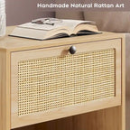 Boho Natural Rattan Nightstand with Drawer Set of 2