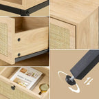 Boho Natural Rattan Nightstand with Drawer Set of 2