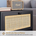 Boho Natural Rattan Nightstand with Drawer Set of 2