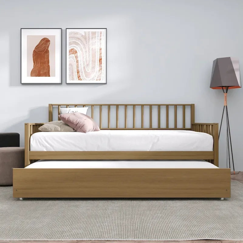 CraftPorch Classic Wooden Twin Size Daybed With Trundle