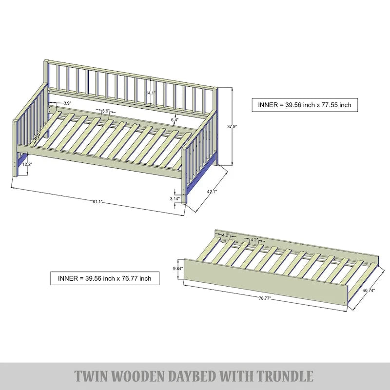 CraftPorch Classic Wooden Twin Size Daybed With Trundle