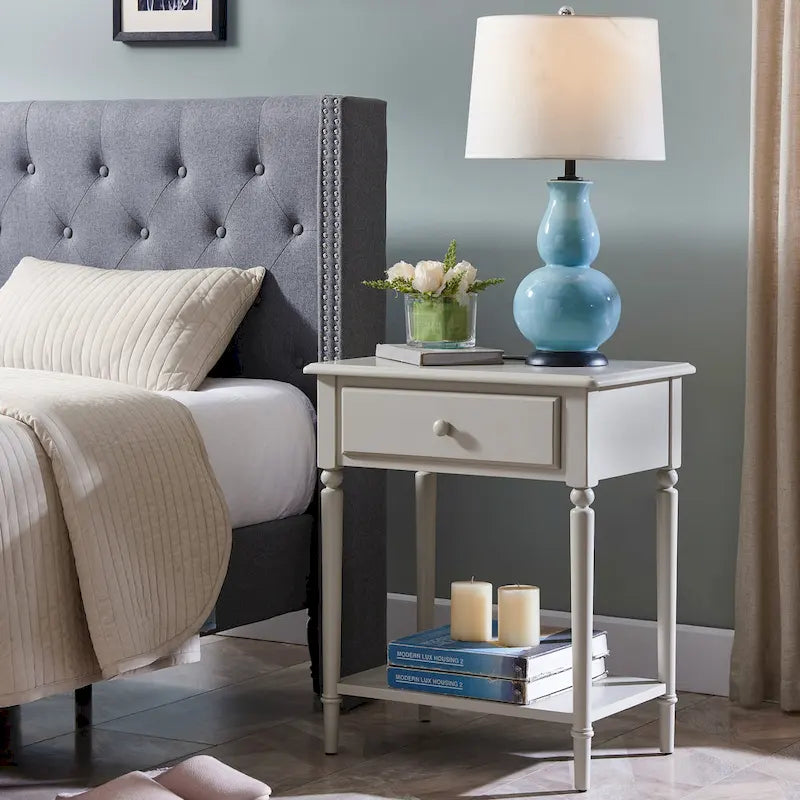 Coastal Charging Nightstand Side Table One Drawer