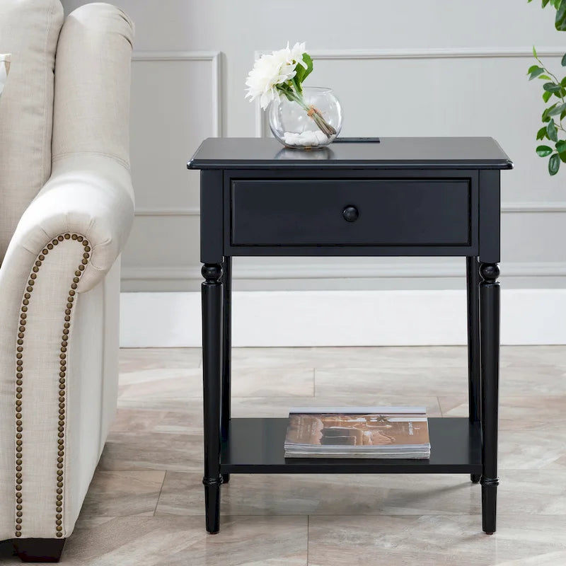 Coastal Charging Nightstand Side Table One Drawer
