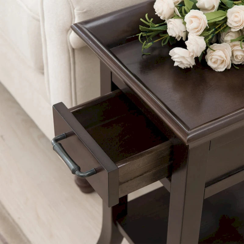 Leick Home One Drawer Traditional Cherry Tray Edge Side Table with Shelf