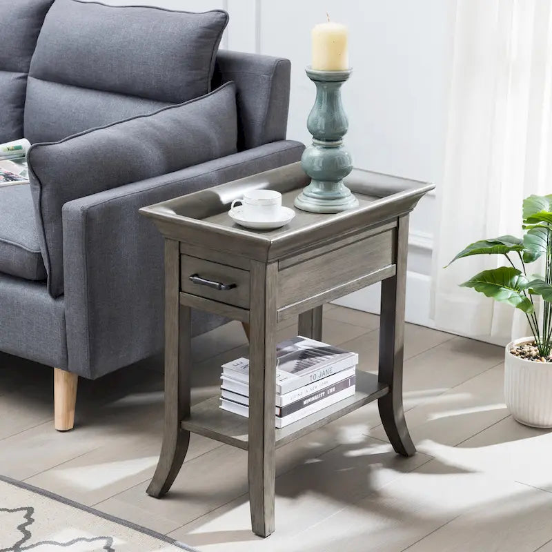 Leick Home One Drawer Traditional Cherry Tray Edge Side Table with Shelf