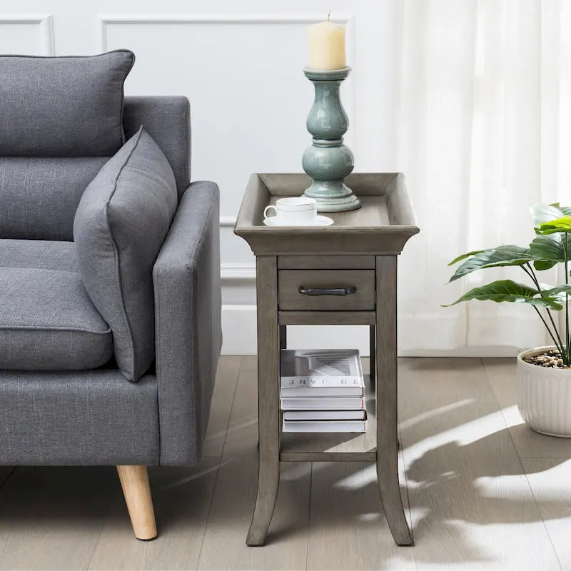 Leick Home One Drawer Traditional Cherry Tray Edge Side Table with Shelf