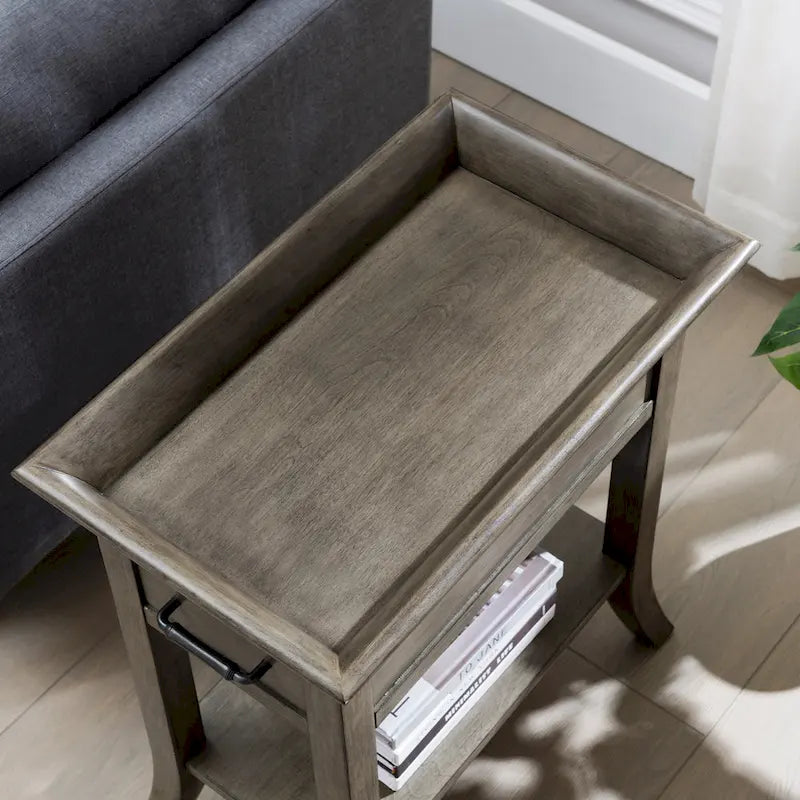 Leick Home One Drawer Traditional Cherry Tray Edge Side Table with Shelf