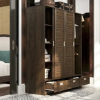 Closet Cabinet Wardrobe Armoire with Drawers, Hanging Rod Brown