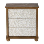 COZAYH Rustic Farmhouse 3-Drawer Nightstand with Leaves Pattern Carved, Vintage French Country Dresser Chest Accent Cabinet